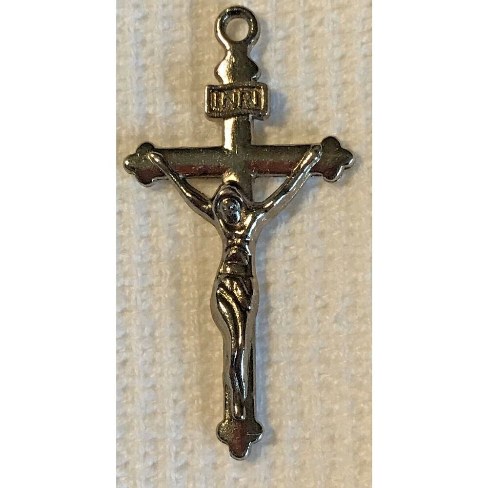Vintage Silvertone Cross Christian Jesus Pendant for Necklace 1 1/2"l x 3/4""w